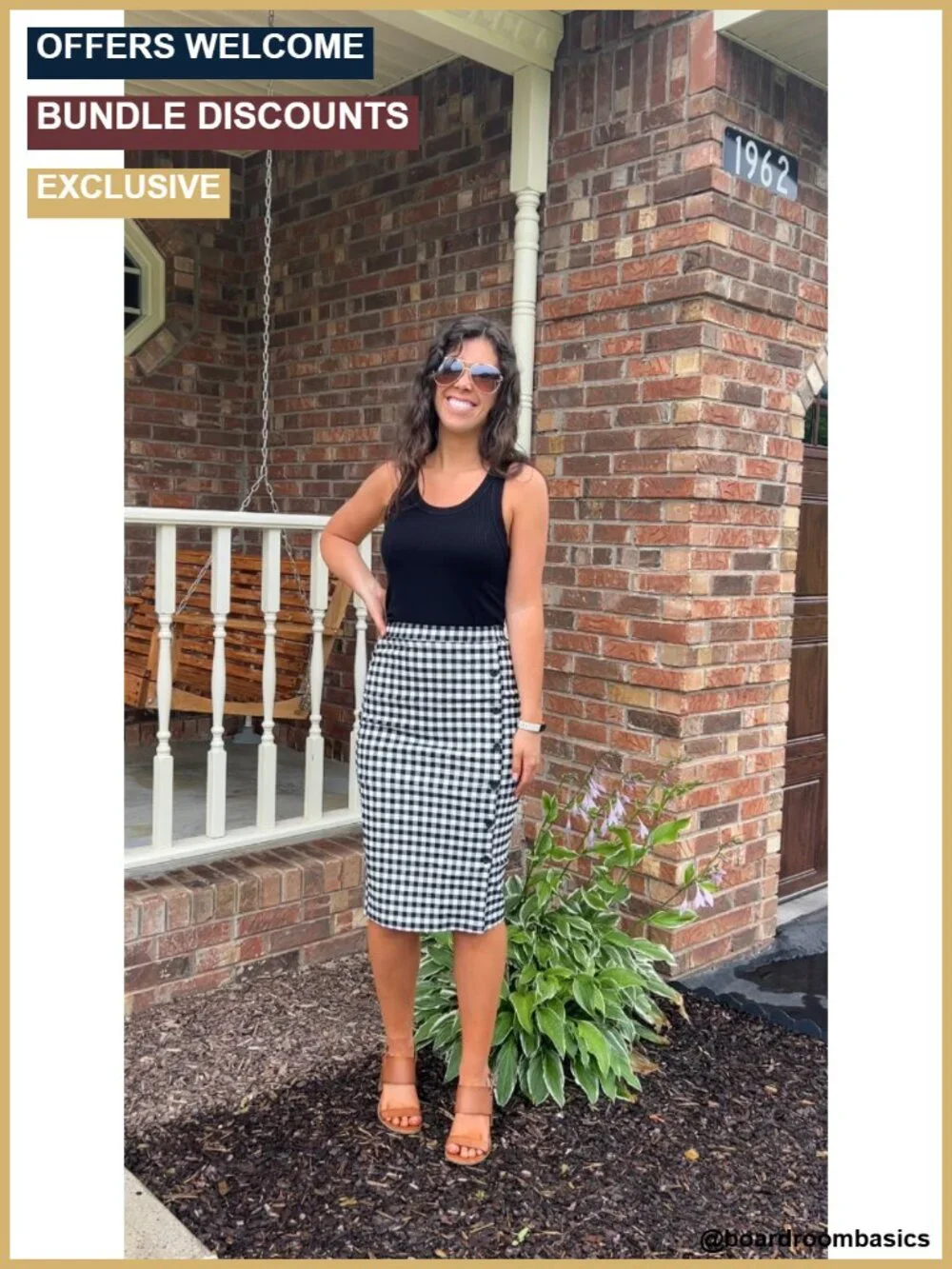 High Waist Pencil Skirt Button Slit Plaid Business Bodycon Midi Knee Length